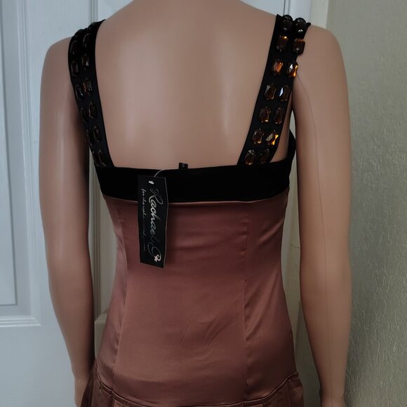 Rachael G. Brown and Black Satin Dress, Size S - Picture 6 of 15